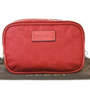 Gucci Cosmetic Pouch Clutch Bag GG Red Leather